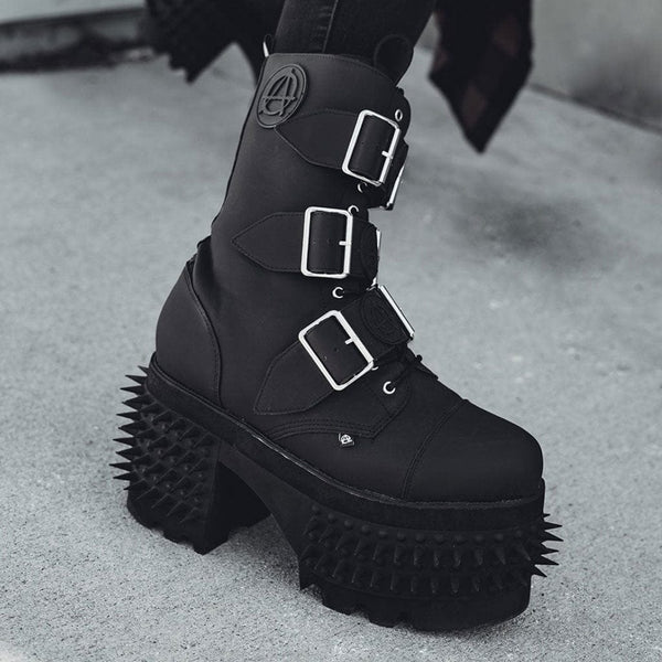T.u.k Anarchic Stomp Big Buckle Boot Black Vegan Leather