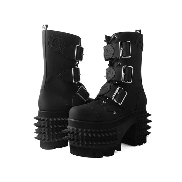 T.u.k Anarchic Stomp Big Buckle Boot Black Vegan Leather