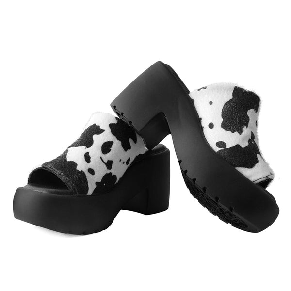 T.u.k Bubble Heel Mule Platform Sandal Cow Print Faux Fur