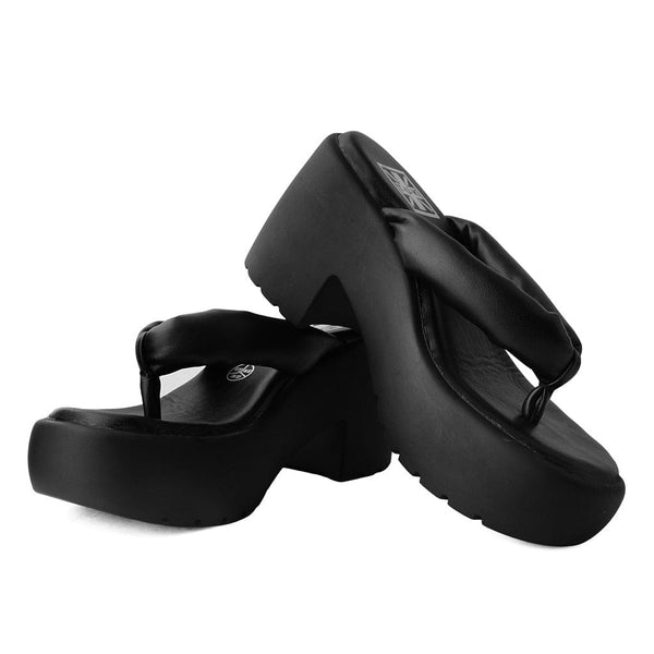T.u.k Bubble Heel Platform Thongs Black Vegan Leather