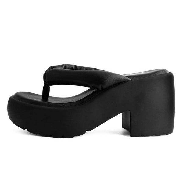 t.u.k Bubble Heel Platform Thongs Black Vegan Leather