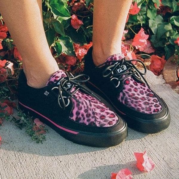 T.u.k Creeper Sneaker Black Canvas & Pink Leopard Print