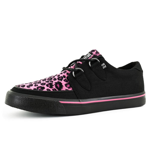 T.u.k Creeper Sneaker Black Canvas & Pink Leopard Print