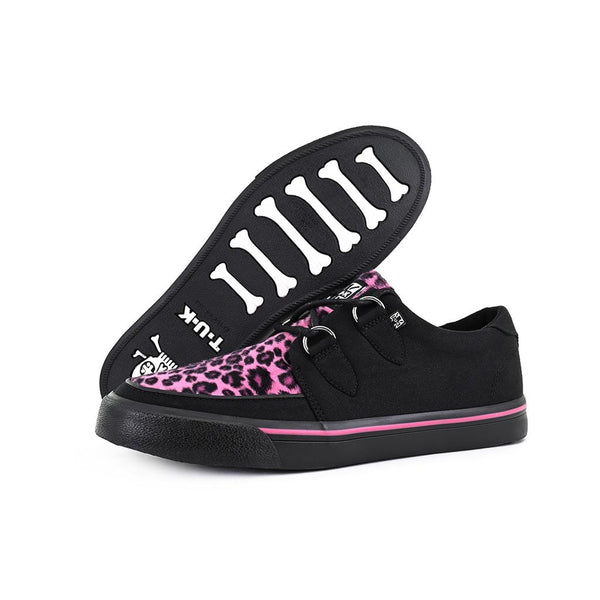 T.u.k Creeper Sneaker Black Canvas & Pink Leopard Print