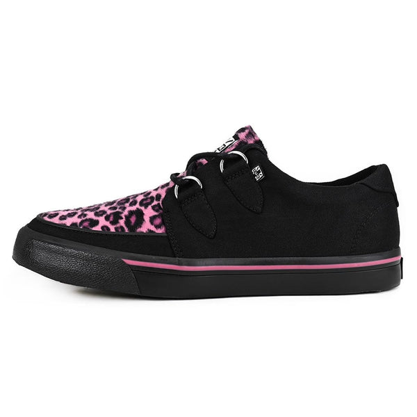 t.u.k Creeper Sneaker Black Canvas & Pink Leopard Print