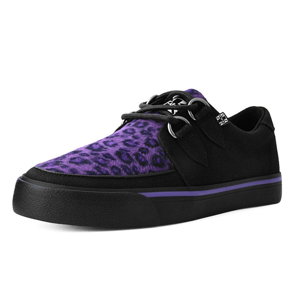 T.u.k Creeper Sneaker Black Canvas & Purple Leopard Fur