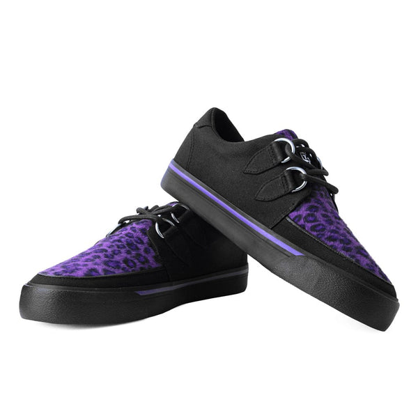 T.u.k Creeper Sneaker Black Canvas & Purple Leopard Fur