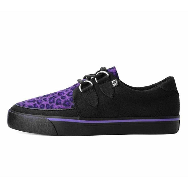 t.u.k Creeper Sneaker Black Canvas & Purple Leopard Fur