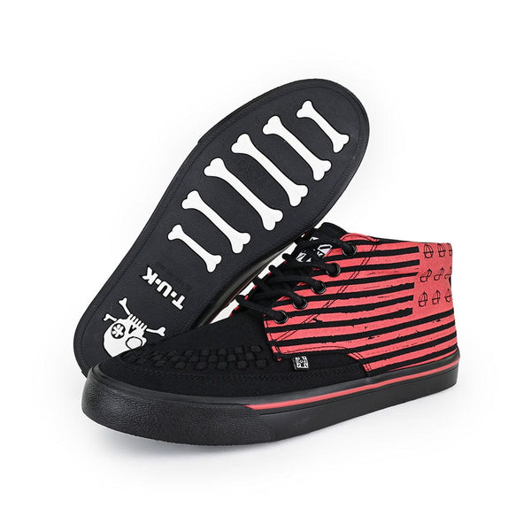 T.u.k Creeper Sneaker Mid Top Black Canvas & Red Print