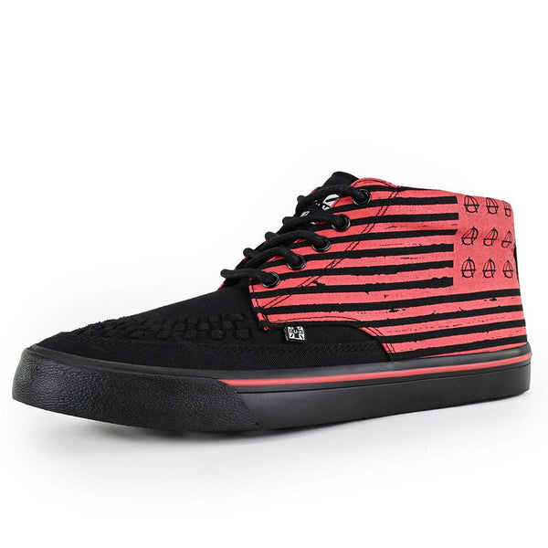 T.u.k Creeper Sneaker Mid Top Black Canvas & Red Print