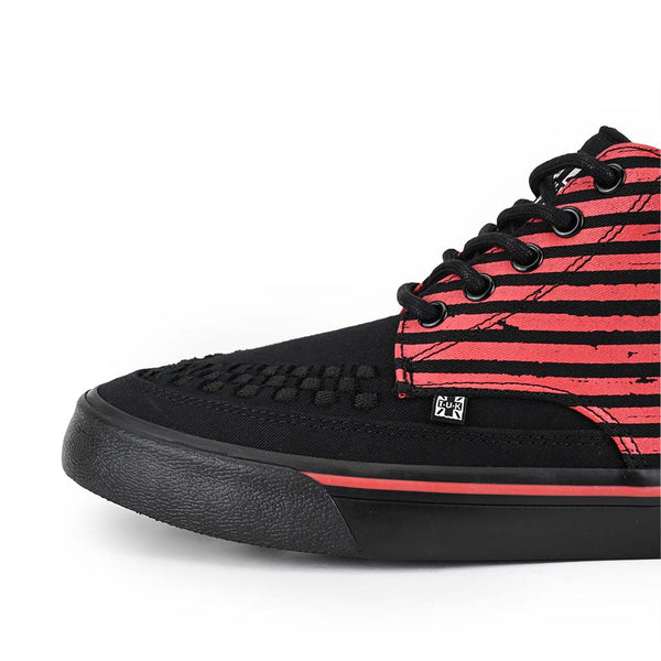 T.u.k Creeper Sneaker Mid Top Black Canvas & Red Print