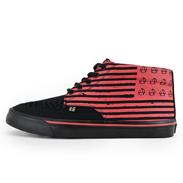t.u.k Creeper Sneaker Mid Top Black Canvas & Red Print