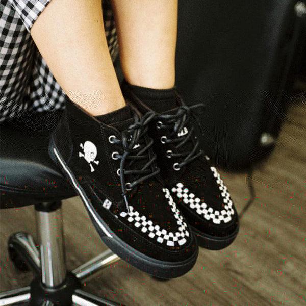 T.u.k Creeper Sneaker Mid Top Skull Black & White Suede