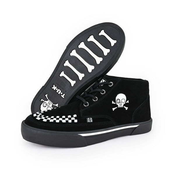 T.u.k Creeper Sneaker Mid Top Skull Black & White Suede