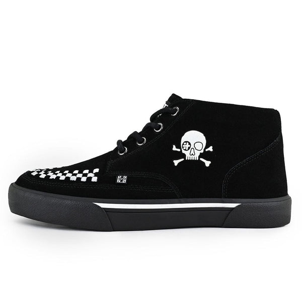 t.u.k Creeper Sneaker Mid Top Skull Black & White Suede