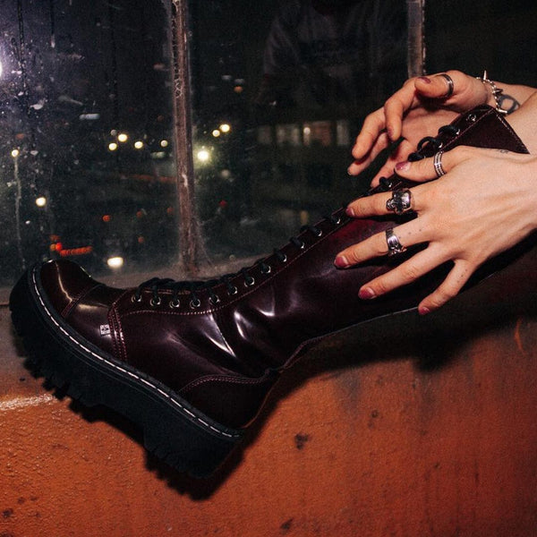T.u.k Double Decker 20-Eye Boot Burgundy TUKskin™