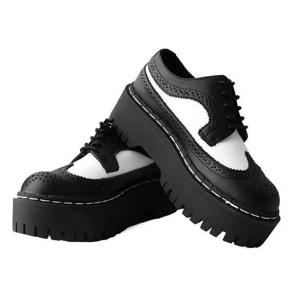 T.u.k Double Decker Brogue Lace Up Black & White TUKskin™
