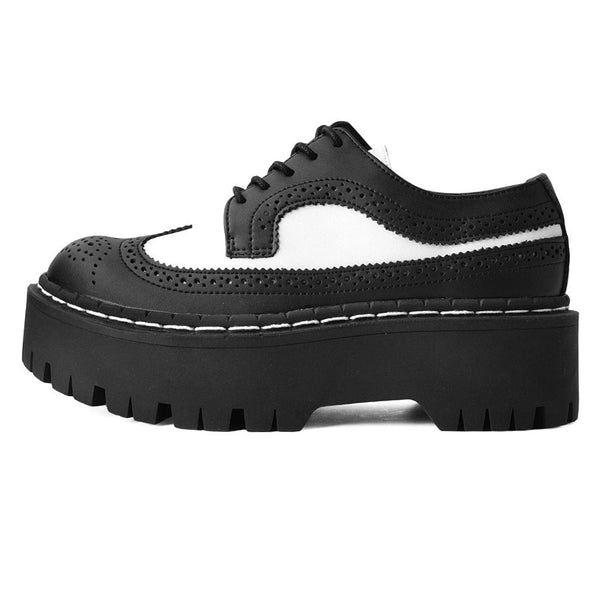 t.u.k Double Decker Brogue Lace Up Black & White TUKskin™