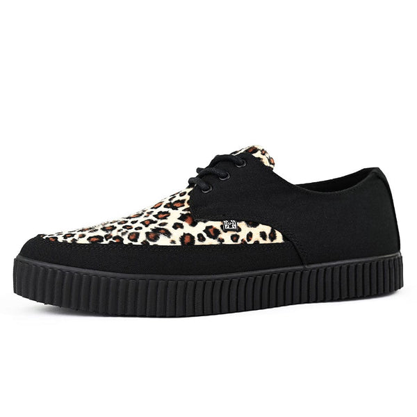 T.u.k Pointed Creeper Sneaker Black Canvas & Leopard Faux Fur