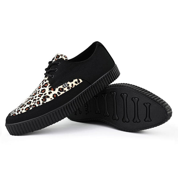 T.u.k Pointed Creeper Sneaker Black Canvas & Leopard Faux Fur