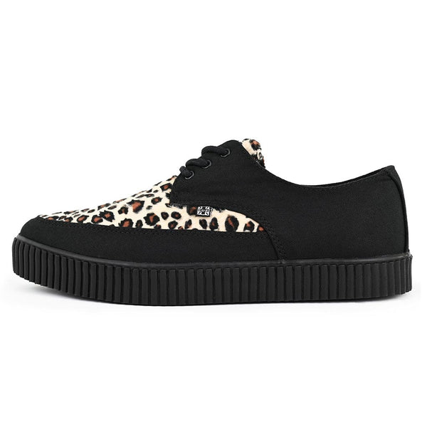 t.u.k Pointed Creeper Sneaker Black Canvas & Leopard Faux Fur