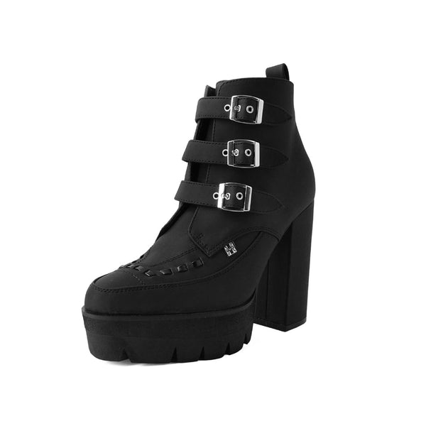 T.u.k Rockstar Pointed Platform 3-Buckle Boot Black