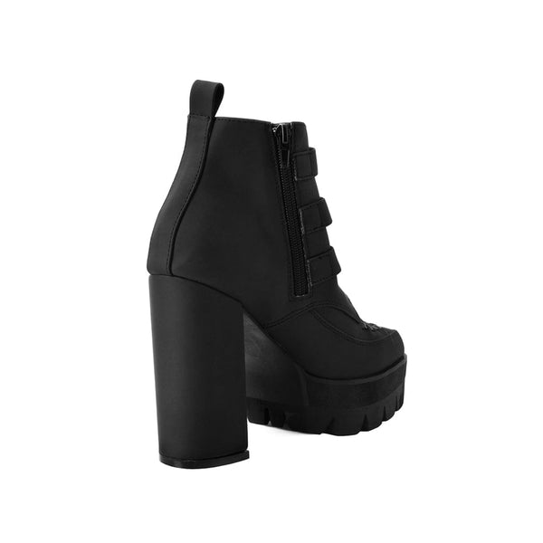 T.u.k Rockstar Pointed Platform 3-Buckle Boot Black