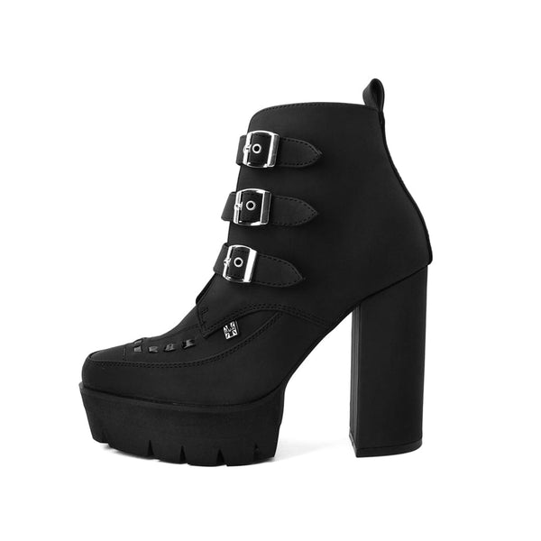 t.u.k Rockstar Pointed Platform 3-Buckle Boot Black