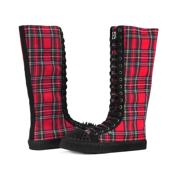 T.u.k Studded Shell Toe Sneaker Boot Red Plaid Canvas
