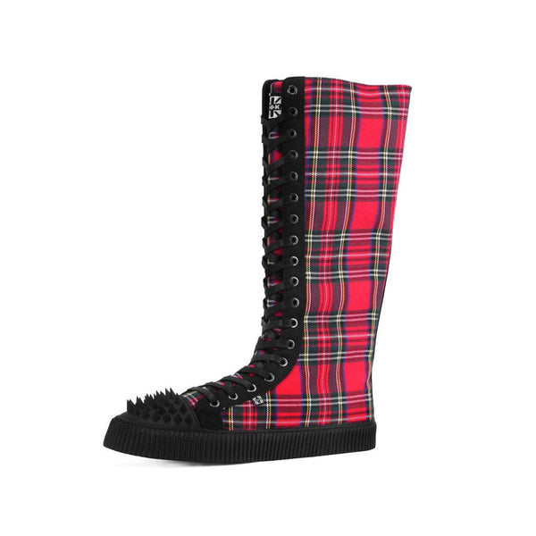 T.u.k Studded Shell Toe Sneaker Boot Red Plaid Canvas
