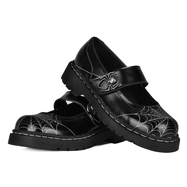 T.u.k Anarchic Mary Jane Black Spiderweb Leather
