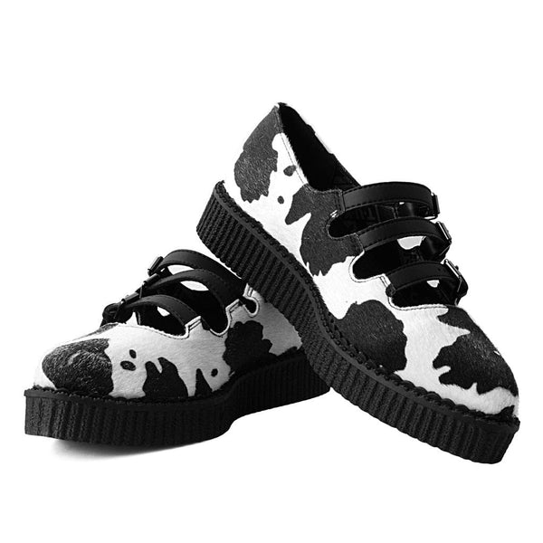 T.u.k Ballet Creeper 3-Strap Black & White Cow Print