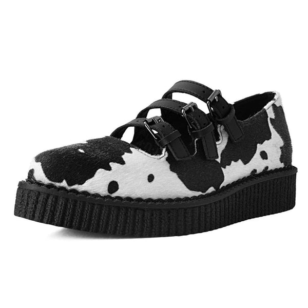 T.u.k Ballet Creeper 3-Strap Black & White Cow Print