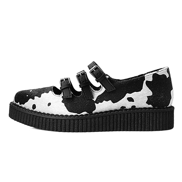 t.u.k Ballet Creeper 3-Strap Black & White Cow Print