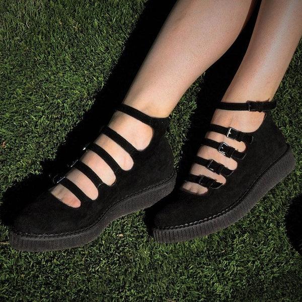 T.u.k Ballet Creeper Multi-Strap Black Vegan Suede