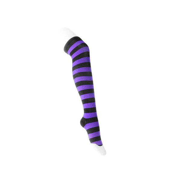 T.u.k Black & Purple Striped Thigh High Sock