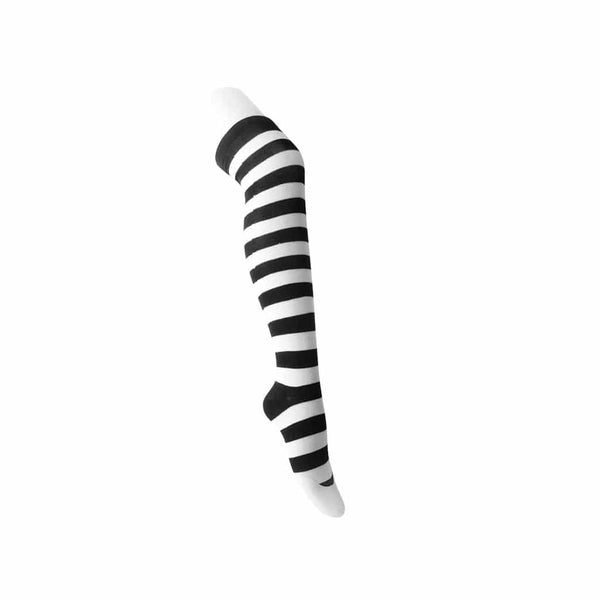 T.u.k Black & White Striped Thigh High Sock