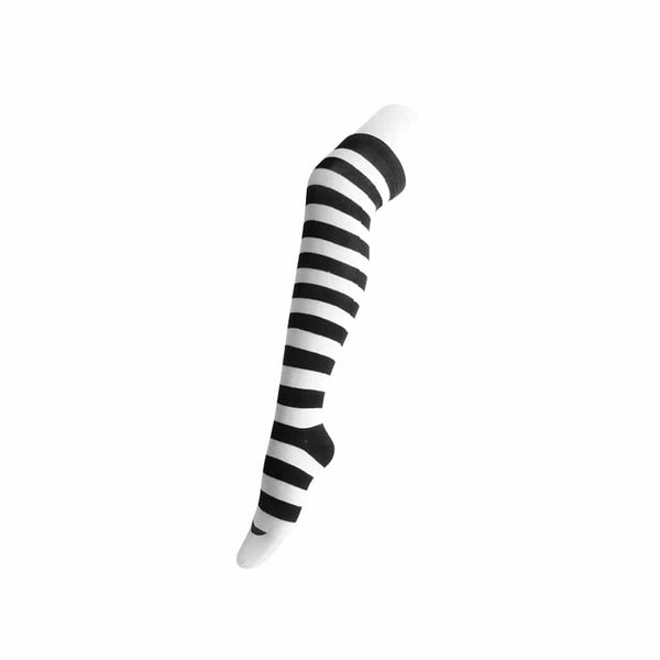 t.u.k Black & White Striped Thigh High Sock