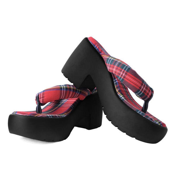 T.u.k Bubble Heel Platform Thongs Red Tartan