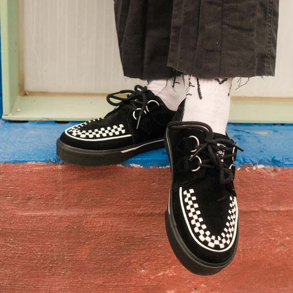T.u.k Creeper Sneaker Black Suede & White Interlace