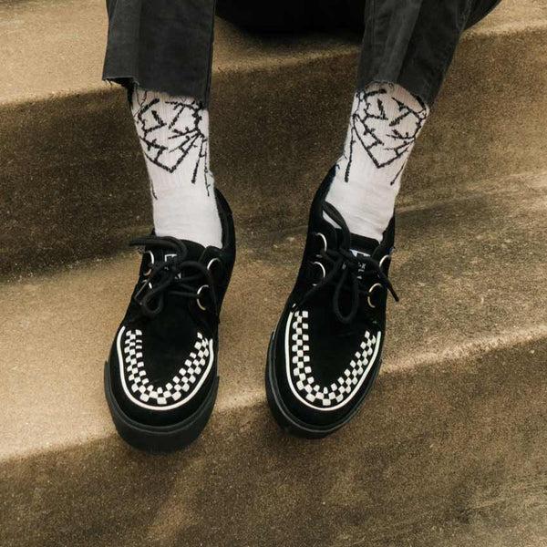 T.u.k Creeper Sneaker Black Suede & White Interlace