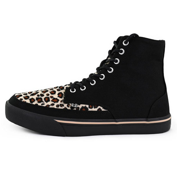 t.u.k Creeper Sneaker Hi Top Black/Leopard Canvas