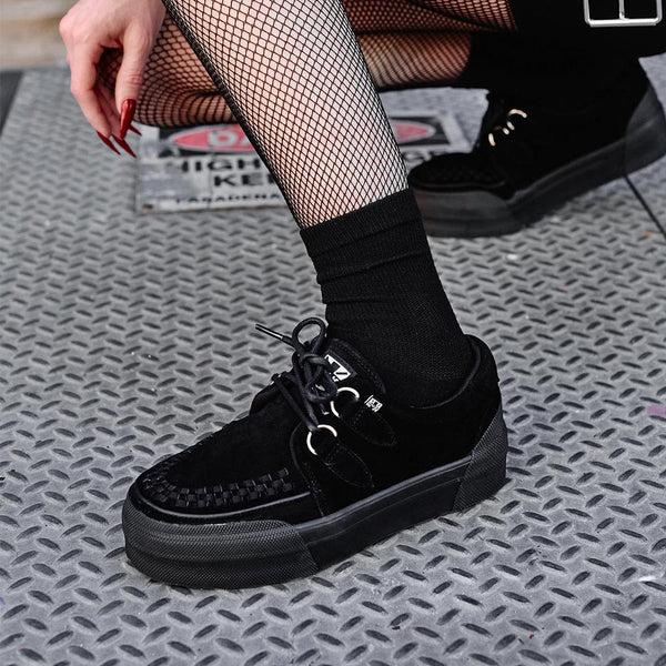 T.u.k Creeper Sneaker Stacked Black Suede
