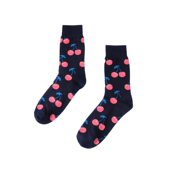 T.u.k Crew Sock Black & Cherry Print Womens