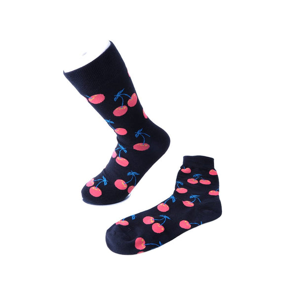 T.u.k Crew Sock Black & Cherry Print Womens