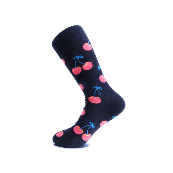 t.u.k Crew Sock Black & Cherry Print Womens