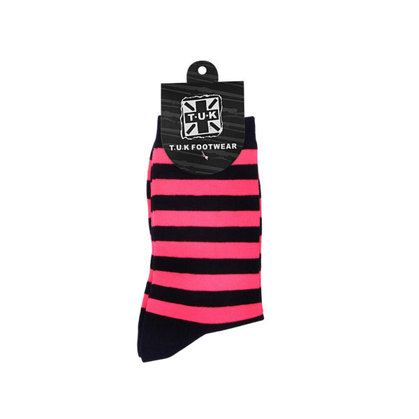 T.u.k Crew Sock Black & Pink Stripe Mens