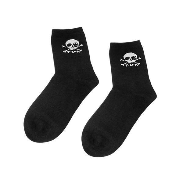T.u.k Crew Sock Black Skull Logo Womens