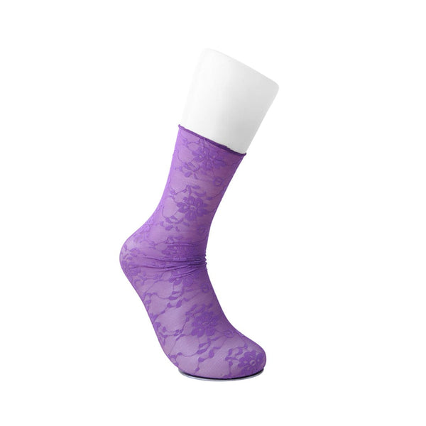T.u.k Crew Sock Purple Floral Mesh Womens