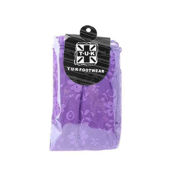 T.u.k Crew Sock Purple Floral Mesh Womens